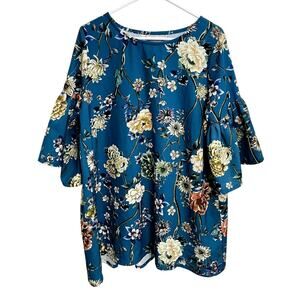 Bryn Walker‎ Diego Tunic Bell Sleeve Floral Blouse Lagenlook Artsy Boho Size M